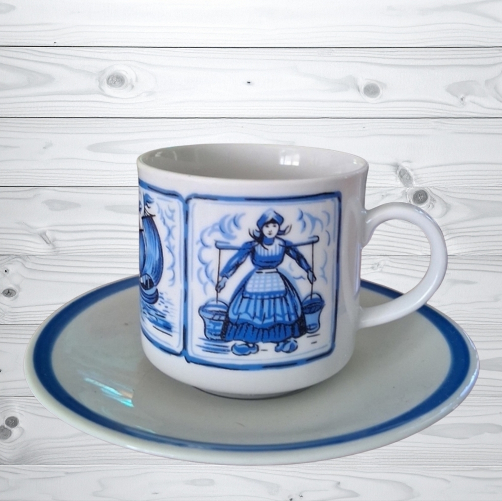 Vintage Delft Blue Style Miniature Tea/Espresso Cup & Saucer - Dutch Woman